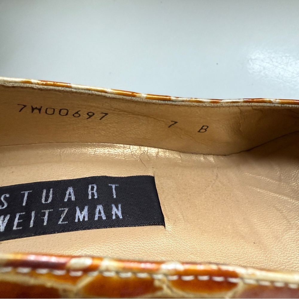 Stuart Weitzman Orange Patterned Block Heel Pumps Square Toe Size 7 - Picture 11 of 16
